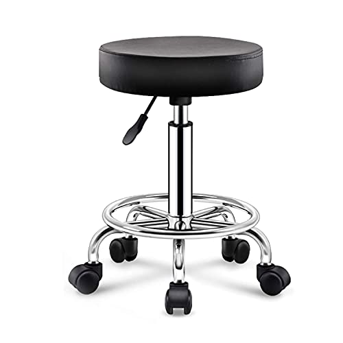 Ktrezs PU Leder Runder Rollhocker Mit Fußrückschwenkhöhe Einstellung Multifunktionaler Spa -Entwurfssalon Tattoo Arbeit Office Massage Stuhl Task Stuhl Black 1 von Ktrezs