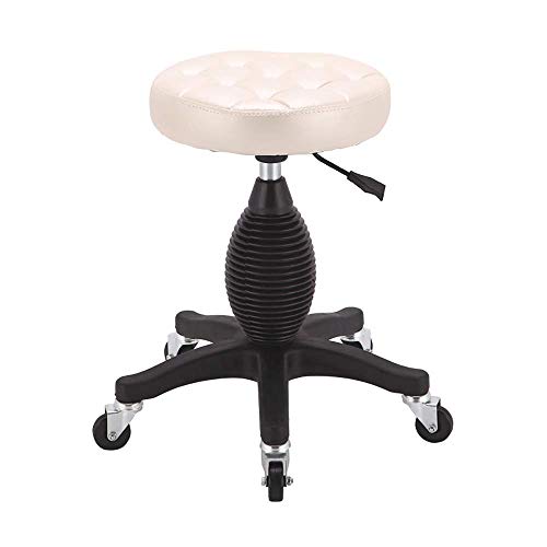 Ktrezs Rollbarer Hydraulischer Salonhocker,Höhenverstellbarer Rollender Drehhockerstuhl Mit Runder Sitzfläche Für Spa,Geschäft,Salon,Arztpraxis,Arbeit Oder Büro,Massagehock White von Ktrezs