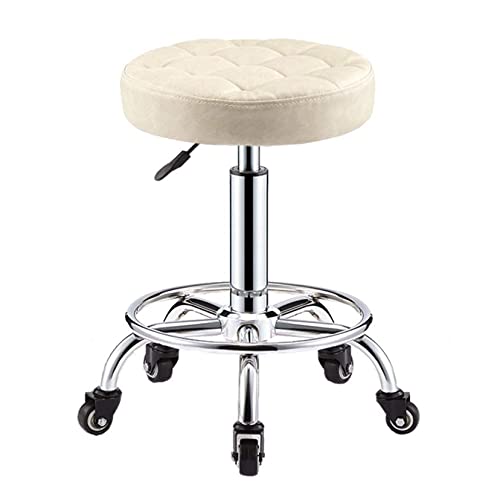 Ktrezs Round Rolling Stool PU Lederhöhe Verstellbare Ergonomische Spa -Barhocker Schwenk Dreharbeit Spa Medizinische Salonhocker Stuhl Mit Rädern Und Weiche Sitzplatten Beige von Ktrezs