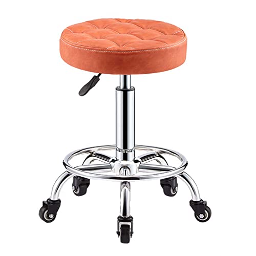 Ktrezs Round Rolling Stool PU Lederhöhe Verstellbare Ergonomische Spa -Barhocker Schwenk Dreharbeit Spa Medizinische Salonhocker Stuhl Mit Rädern Und Weiche Sitzplatten orange von Ktrezs