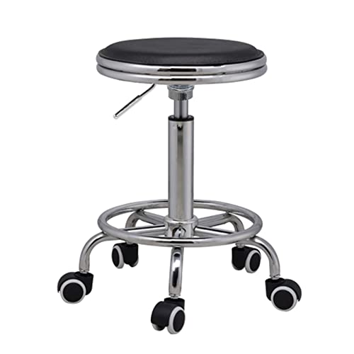 Ktrezs Round Rolling Stuhlstuhl Mit 5 Stummen Rädern PU Lederhöhe Verstellbarer Drehtrieb Arbeit Spa Shop Salon Stuhl Mit Rädern Bürostuhl Black 1 von Ktrezs