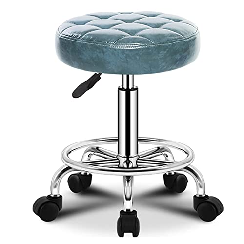 Ktrezs Runde Rollhocker PU Leder Sitzhöhe Verstellbarer Drehhocker mit Rädern, einstellbare Höhen Barhocker Office Shop Stuhl Massage Spa Friseur Haken Hocker Blue von Ktrezs