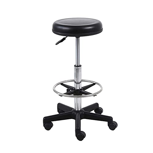 Ktrezs Runder Dreh-Rollhocker Mit Fußstütze Höhenverstellbarer Schwarzer PU-Leder Salon Eitelkeit Spa Massage Bürohocker Stuhl 60-80cm Black 1 von Ktrezs