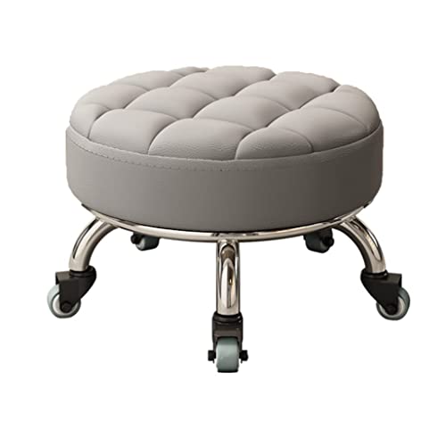 Ktrezs Runder Rollensitz kurzer Hocker mit universellen schwenkbaren Gießmaschinenrädern Leder kleine niedrige kleine Hocker auf Rädern für zu Hause Garage zum Sitzen auf n Grey Ktrezs Runder Rollensitz kurzer Hocker mit universellen schwenkbaren Gießmaschinenrädern Leder kleine niedrige kleine Hocker auf Rädern für zu Hause Garage zum Sitzen auf n Grey von Ktrezs