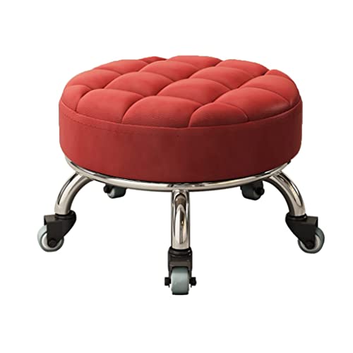 Ktrezs Runder Rollensitz kurzer Hocker mit universellen schwenkbaren Gießmaschinenrädern Leder kleine niedrige kleine Hocker auf Rädern für zu Hause Garage zum Sitzen auf n red Ktrezs Runder Rollensitz kurzer Hocker mit universellen schwenkbaren Gießmaschinenrädern Leder kleine niedrige kleine Hocker auf Rädern für zu Hause Garage zum Sitzen auf n red von Ktrezs