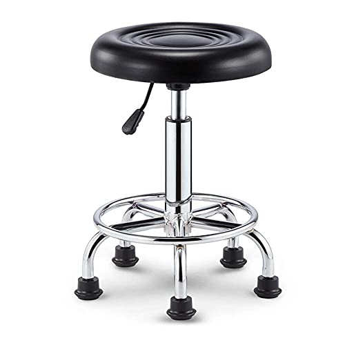Ktrezs Runder Rollhocker Stuhl PU Leder Shop Hocker, Räder Wickeln Sich Nicht Um Haare, Tragbare 300Ibs Höhenverstellbare Drehdrafting Arbeit SPA Shop Salon Hocker Black von Ktrezs