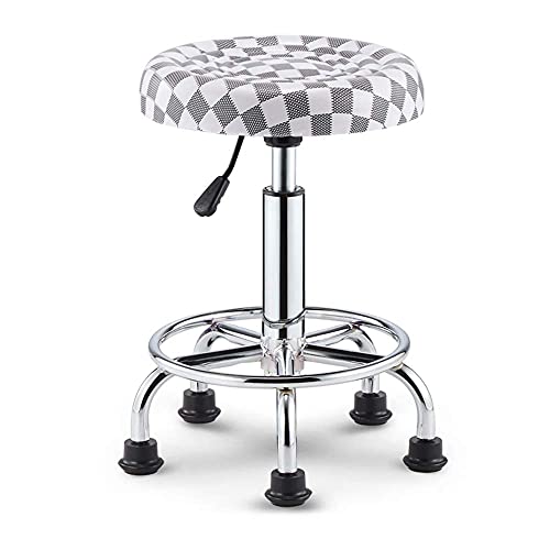 Ktrezs Runder Rollhocker Stuhl PU Leder Shop Hocker, Räder Wickeln Sich Nicht Um Haare, Tragbare 300Ibs Höhenverstellbare Drehdrafting Arbeit SPA Shop Salon Hocker Grey White von Ktrezs