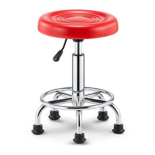 Ktrezs Runder Rollhocker Stuhl PU Leder Shop Hocker, Räder Wickeln Sich Nicht Um Haare, Tragbare 300Ibs Höhenverstellbare Drehdrafting Arbeit SPA Shop Salon Hocker red von Ktrezs
