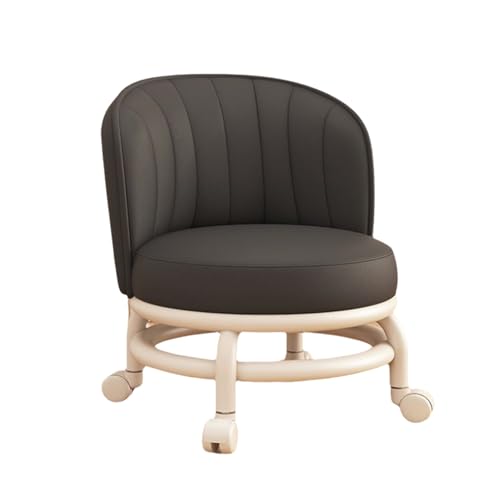 Ktrezs Sitzhocker mit Rädern - Kinderstuhl Roller Ledersitze mit Rückenlanterrolling Drehbarer Hocker Stuhl Home Floor Stuhl niedrige Rollerhocker Stuhl Sitze für Home Offi Black von Ktrezs