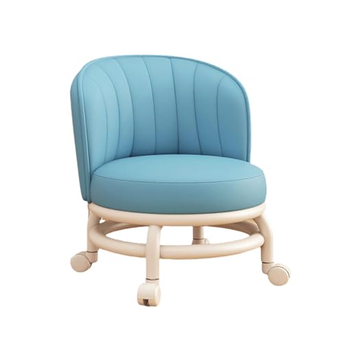 Ktrezs Sitzhocker mit Rädern - Kinderstuhl Roller Ledersitze mit Rückenlanterrolling Drehbarer Hocker Stuhl Home Floor Stuhl niedrige Rollerhocker Stuhl Sitze für Home Offi Blue von Ktrezs