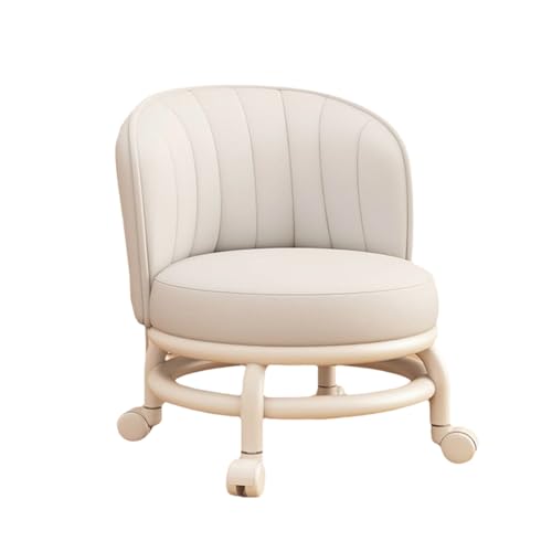 Ktrezs Sitzhocker mit Rädern - Kinderstuhl Roller Ledersitze mit Rückenlanterrolling Drehbarer Hocker Stuhl Home Floor Stuhl niedrige Rollerhocker Stuhl Sitze für Home Offi White von Ktrezs