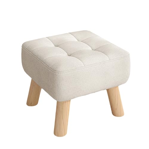 Ktrezs Stoff Round Footstool Mit Massiven Holzbeinen, Rutschfesten Stillen Füßen, 30 cm Stapelbarem Design Und Abnehmbarer Waschbarer Abdeckung, Ohne Baugruppe Beige-26cm von Ktrezs