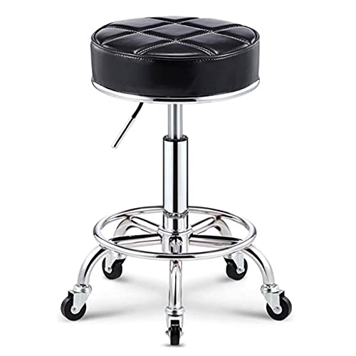 Ktrezs Verstellbarer Massagehocker Mit Rädern PU Leder Rolling Stuhl Rundkissen Rolling Barhocker Schwenkrotze Arbeit Spa Beauty Salon Stuhl Black von Ktrezs