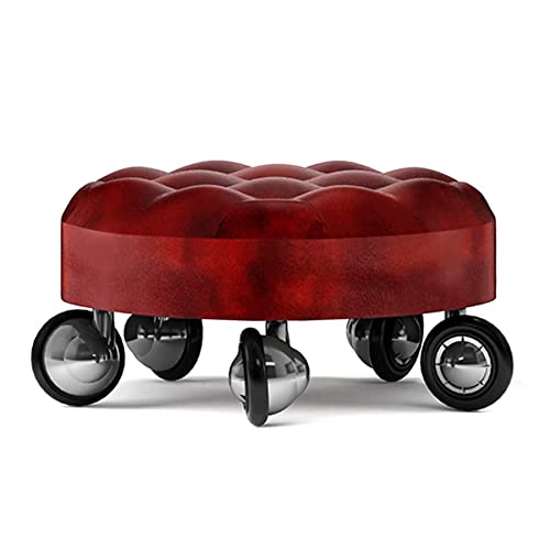 Niedriger Stuhl mit Rädern, Roller Sitz kurzer Rollhocker PU Leder Rollinghocker Sitze Universal Räder für Home Office Fitness Round Roller Sitzhocker red von Ktrezs