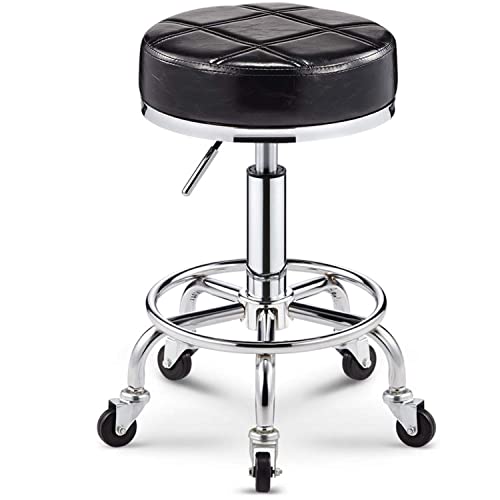 Runde Spa Barhocker Verstellbares hydraulisches Rolling Drehhocker PU Leder Barhocker für Massage und Salon Büro Gesichtsspa Medizinischer Tattoo Stuhlstuhl Kissen & Black von Ktrezs