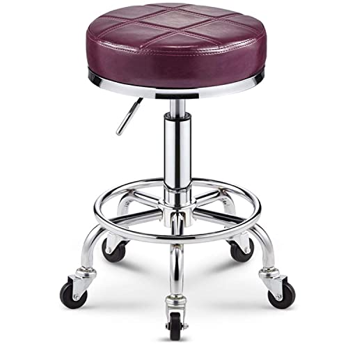 Runde Spa Barhocker Verstellbares hydraulisches Rolling Drehhocker PU Leder Barhocker für Massage und Salon Büro Gesichtsspa Medizinischer Tattoo Stuhlstuhl Kissen & Purple von Ktrezs