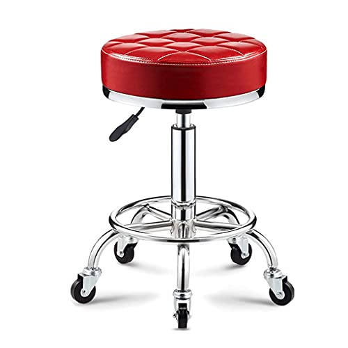 Runde einstellbare Höhe Multifunktional Rollinghocker, Dicker gepolsterter Kissen Leder Shop Stuhlschalter Hocker Schwenkschiffstuhlstuhl für Home Bar Stuhl Salon St red von Ktrezs