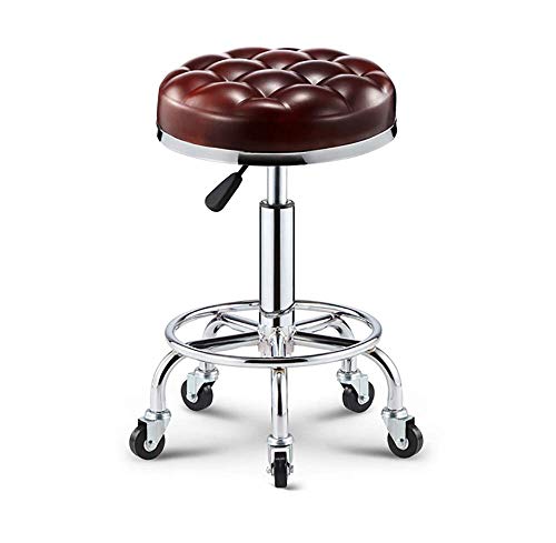 Runder Salonhocker Rollender Hocker mit Rädern verdickte weiche Kissen Spa Barhocker für Shop Gitarre Lab Tattoo Workbench Medizinischer, Verstellbarer Schwenkhocker Brown von Ktrezs