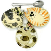 Niedliche Katzen Set Katzenschalen Drei Löffel Rest Schmuckhalter Crazy Cat Lady Geschenk Katzenliebhaber Ringhalter Kleiner Teller Kleine von KuCaCeramics