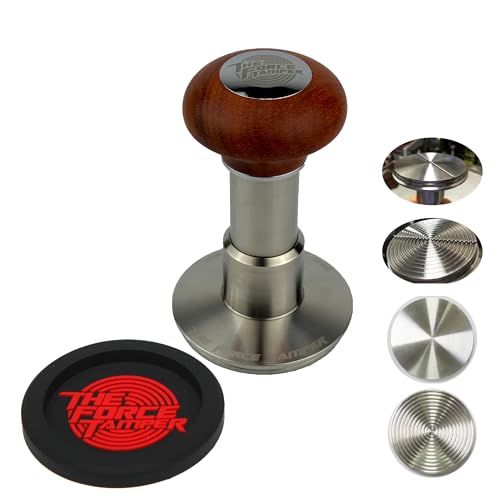 KuGuo The Force Tamper, automatischer Schlag, einstellbarer konstanter Druck und automatische Nivellierung, Kaffee-Tamper, rötlich-braune Qualle, Holzgriff-Set Pro (Duo-Verteilungs set, 54.00mm) von KuGuo