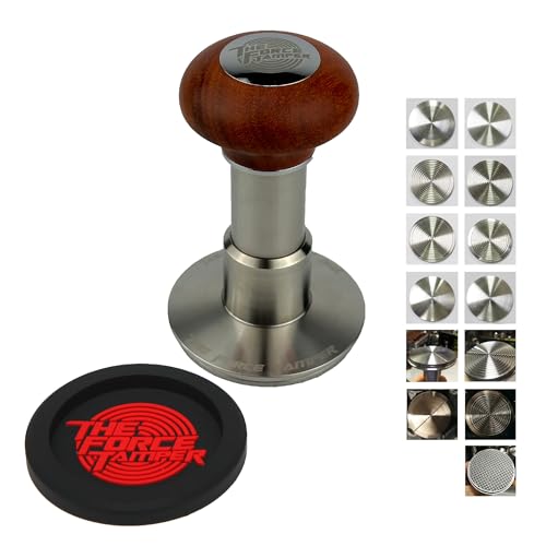 KuGuo The Force Tamper, automatischer Schlag, einstellbarer konstanter Druck und automatische Nivellierung, Kaffee-Tamper, rötlich-braune Qualle, Holzgriff-Set Pro (Komplettes Set, 58.35mm) von KuGuo