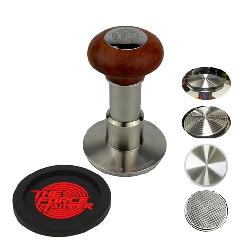 KuGuo The Force Tamper, automatischer Schlag, einstellbarer konstanter Druck und automatische Nivellierung, Kaffee-Tamper, rötlich-braune Qualle, Holzgriff-Set Pro (Tri-Distribute-Set, 58.35mm) von KuGuo