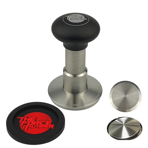 KuGuo The Force Tamper automatischer Schlag einstellbarer konstanter Druck und automatische Nivellierung Kaffee-Tamper Schwarz Matte Quallen Aliuminum Griff Set Pro (C-Ripple-Distribute-Set, 58.50mm) von KuGuo