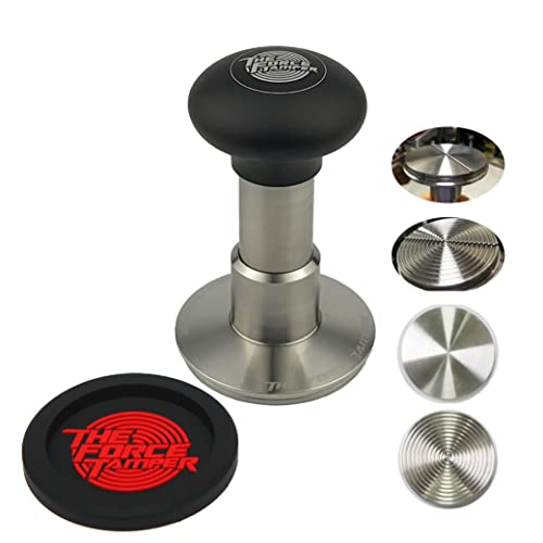 KuGuo The Force Tamper automatischer Schlag einstellbarer konstanter Druck und automatische Nivellierung Kaffee-Tamper Schwarz Matte Quallen Aliuminum Griff Set Pro (Duo-Verteilungsset, 58.50mm) von KuGuo