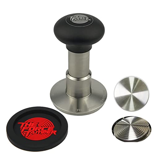 KuGuo The Force Tamper automatischer Schlag einstellbarer konstanter Druck und automatische Nivellierung Kaffee-Tamper Schwarz Matte Quallen Aliuminum Griff Set Pro (Ripple-Distribute-Set, 58.50mm) von KuGuo