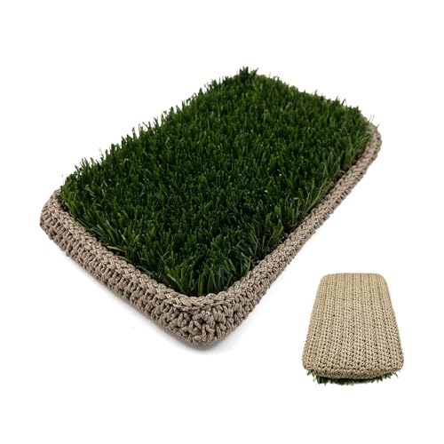 Rechteckige Kunstrasenmatten, für drinnen und draußen, dichter Rasen, Mehrzweck, Heimdekoration, DIY, Mini-Kunstgrasmatten mit handgehäkeltem Kissen, 15,2 cm Breite x 25,4 cm Länge (Herbstgras) von KuGuo