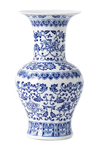 Blaue und weiße Vase, blaue Vasen, Heimdekoration, Chinoiserie-Vase, blaues und weißes Porzellan, Keramikvase für Zuhause, Wohnzimmer, Bücherregal, Kaminsims, Tischdekoration, 25,4 cm von KuJaRen