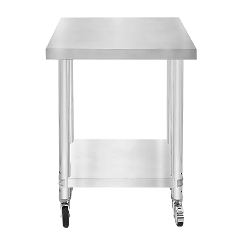 Gastro Edelstahl Arbeitstisch Vorbereitungstisch Küchentisch Zerlegetisch Flexibel Mobil 4 Rollen 2 Bremsen 4 anpassbaren Füßen Verstellbares unteres Regal 3 Positionen 160kg Kapazität 60 x 45 x 86cm von KuKoo