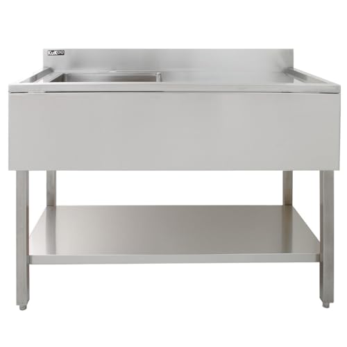 Gastro Profi Spültisch Edelstahl Gastrospüle Spülbecken 1 Becken Rechts Restaurant Küche Bar Abtropffläche Freistehend Untere Ablage mit Füße Aufkantung 90 x 120 x 60cm GRATIS Sieb-Stöpsel von KuKoo