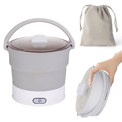 Faltbarer Reisewasserkocher 1L, 2-In-1 Elektrische Camping Wasserkocher mit Dampfgarer, Multi-Heißwasserkocher Warmwasserboiler, Silikon Klein Wasserkessel&Elektrische Heiß Pot (1L) von Kuabiz
