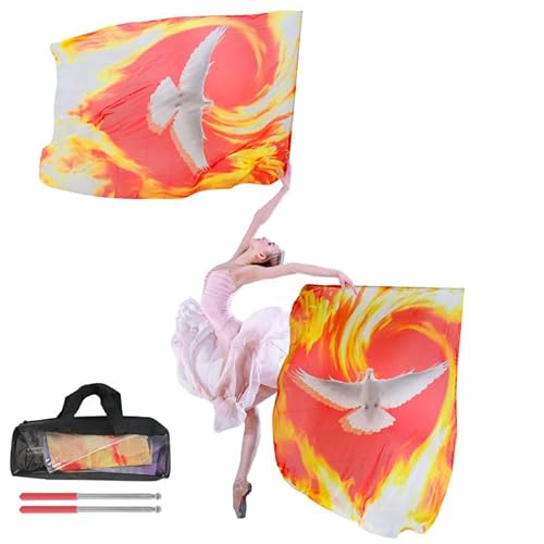 Kuabiz 2 Sets 170,2 x 119,4 cm Lob Anbetung Flaggen mit flexiblem Stab Taube Feuer Anbetung Flagge Lob Tanzfahnen Anbetung Engel Flügel für Mädchen Erwachsene Anfänger Tanzkirche Performance von Kuabiz