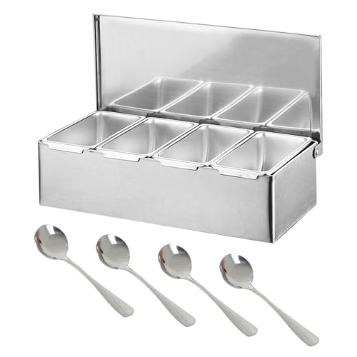 Kuabiz Multi Zutatenbehälter, Edelstahl Behälter Beilagenbehälter mit Deckel, Bar Cocktail Zutatenbehälter für Gastro,Barbehälter Zubehör, Pizzabelagstation von Kuabiz