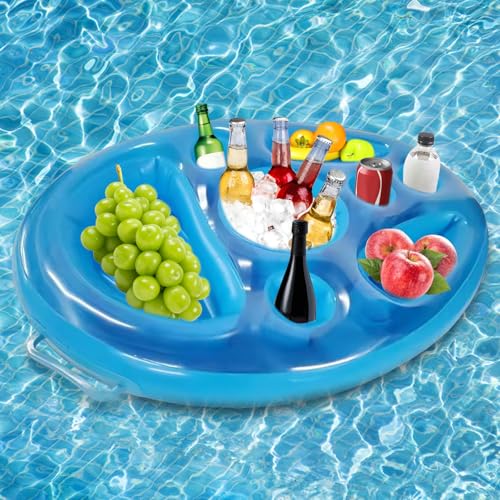 Kuabiz Pool Tablett Pool Getränke Snackhalter, Aufblasbarer Getränkehalter Schwimmender, ideal zur Aufbewahrung von Zubehör und als Getränkehalter,Whirlpool-Barbehälter Zubehör (Blau) von Kuabiz
