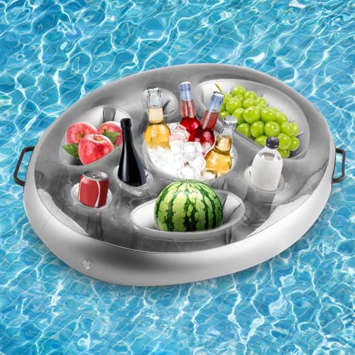 Kuabiz Pool Tablett Pool Getränke Snackhalter, Aufblasbarer Getränkehalter Schwimmender, ideal zur Aufbewahrung von Zubehör und als Getränkehalter,Whirlpool-Barbehälter Zubehör (Grau) von Kuabiz