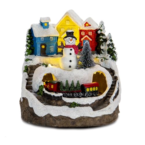 Kuabiz Weihnachtsdorf Mit Beleuchtung Christmas Musical Häuser mit bewegen Zug, Santa, Weihnachtsbaum, Schneemann,Weihnachtsdeko,Weihnachten Neujahr Geschenke, Adventsdeko (Typ 2) von Kuabiz