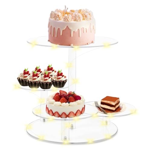 Kuchen/Cupcake Ständer aus Acryl Etagere 4 Etagen für Hochzeit Babyparty, Tortenständer, Cupcake Turm Ständer Desser Serviertablett,Desserts Gebäck Display mit Mehreren Etagen&LED Leucht von Kuabiz