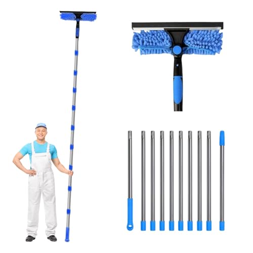 Profis Fensterwischer Teleskop Glas Fensterabzieher, All-In-One 4.25M Fensterreiniger mit Wasserschieber, Auto Fensterputzer mit 25CM Mikrofasertuch für Hohe Fenster Im Innen und AußEnbereic von Kuabiz