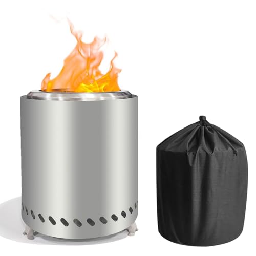 Feuerschale aus Edelstahl für Terrasse Garten, Rauchfreie BBQ Feuerkorb Campingkocher aus Edelstahl mit Funkenschutz, Heizen&Grillen Tischkamin mit Klappbare Tischbeine&Aufbewahrungstasche, φ16x20cm von Kuabiz