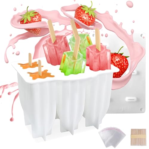 Eisformen Eis am Stiel,Wassereis Formen,Eisformen Silikon für Stieleis,Eis Selber Machen Formen,6 DIY Wiederverwendbar Popsicle Formen Eisform für Kinder und Erwachsene (Weißer-Eispickel) von Kuaikely