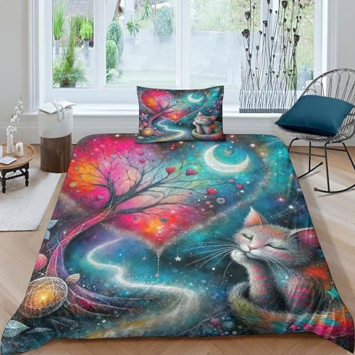 Fantastischer Nachtblick Bettbezug 2-teiliges BettwäscheSet Reiche Farben 3D Druck Mit Reißverschluss Und Kissenbezug Mikrofaser Abriebfest Für Erwachsene,Jugendliche,Kinder Single（135x200cm） von KuangGeKG