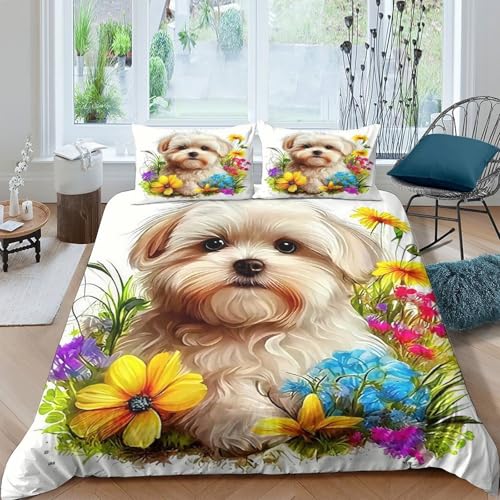 KuangGeKG Baumer Hund Bettbezug 2er BettwäscheSet Bunte Tiere 3D Druck Mit Reißverschluss Und Kissenbezug Mikrofaser Gemütlich Für Erwachsene,Jugendliche,Kinder Single（135x200cm） von KuangGeKG