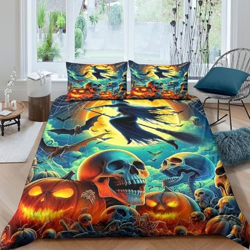 KuangGeKG Die Hexe Bettwäsche 3-teiliges Bettwäsche-Sets Halloween 3D Druck Mit Reißverschluss Und Kissenbezug Mikrofaser Antibakteriell Für Erwachsene,Jugendliche,Kinder King（220x240cm） von KuangGeKG