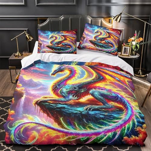 KuangGeKG Drachen Bettbezug 3er Bettwäsche-Sets Geheimnisvolle Kraft 3D Druck Mit Reißverschluss Und Kissenbezug Mikrofaser Antibakteriell Für Erwachsene,Jugendliche,Kinder Super King（260x220cm） von KuangGeKG