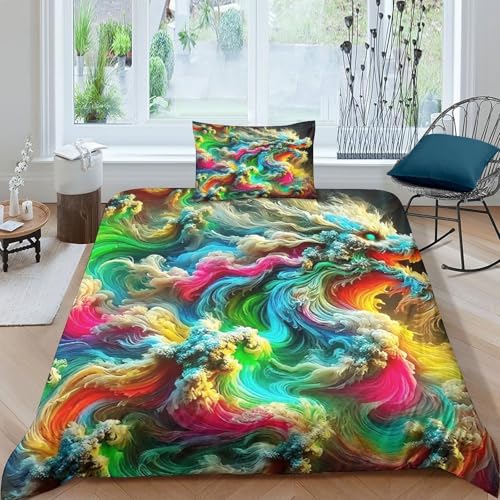 KuangGeKG Drachen Bettwäsche 2-teiliges Bettwäsche-Sets Geheimnisvolle Kraft 3D Druck Mit Reißverschluss Und Kissenbezug Mikrofaser Gemütlich Für Erwachsene,Jugendliche,Kinder Single（135x200cm） von KuangGeKG