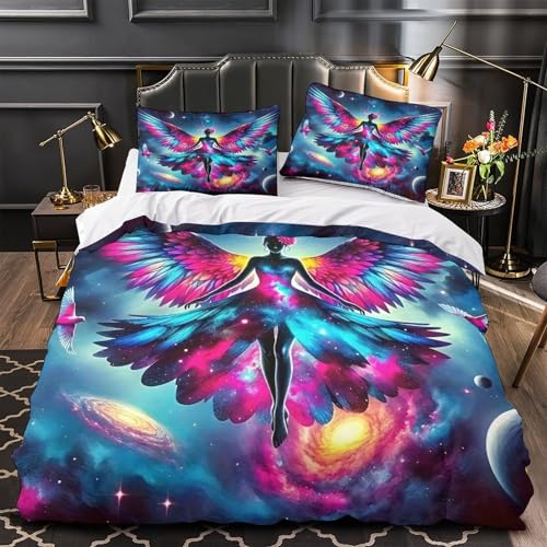 KuangGeKG Engelsflügel Bettbezug 3er Bettwäsche-Sets Heilige Kraft 3D Druck Mit Reißverschluss Und Kissenbezug Mikrofaser Antibakteriell Für Erwachsene,Jugendliche,Kinder Single（140x200cm） von KuangGeKG