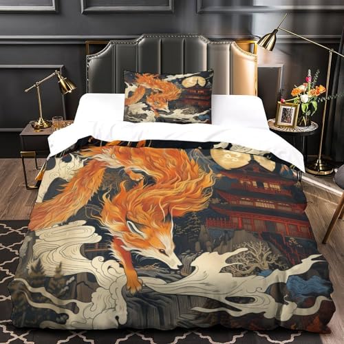 KuangGeKG Fuchs Bettbezug 2er Bettwäsche-Sets Cartoon-Tier 3D Druck Mit Reißverschluss Und Kissenbezug Mikrofaser.Abriebfest Geeignet Für Erwachsene, Jugendliche, Kinder Single（135x200cm） von KuangGeKG